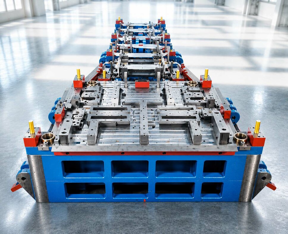 Blanking die for the precision production of shaped blanks and blank cuts in industrial series production.